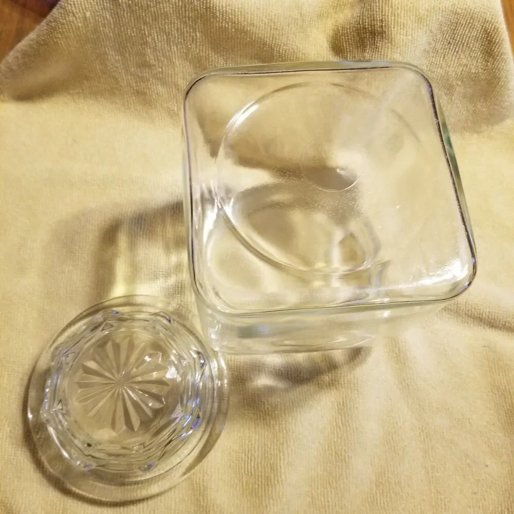 Vintage square Glass jar with decorative glass lid